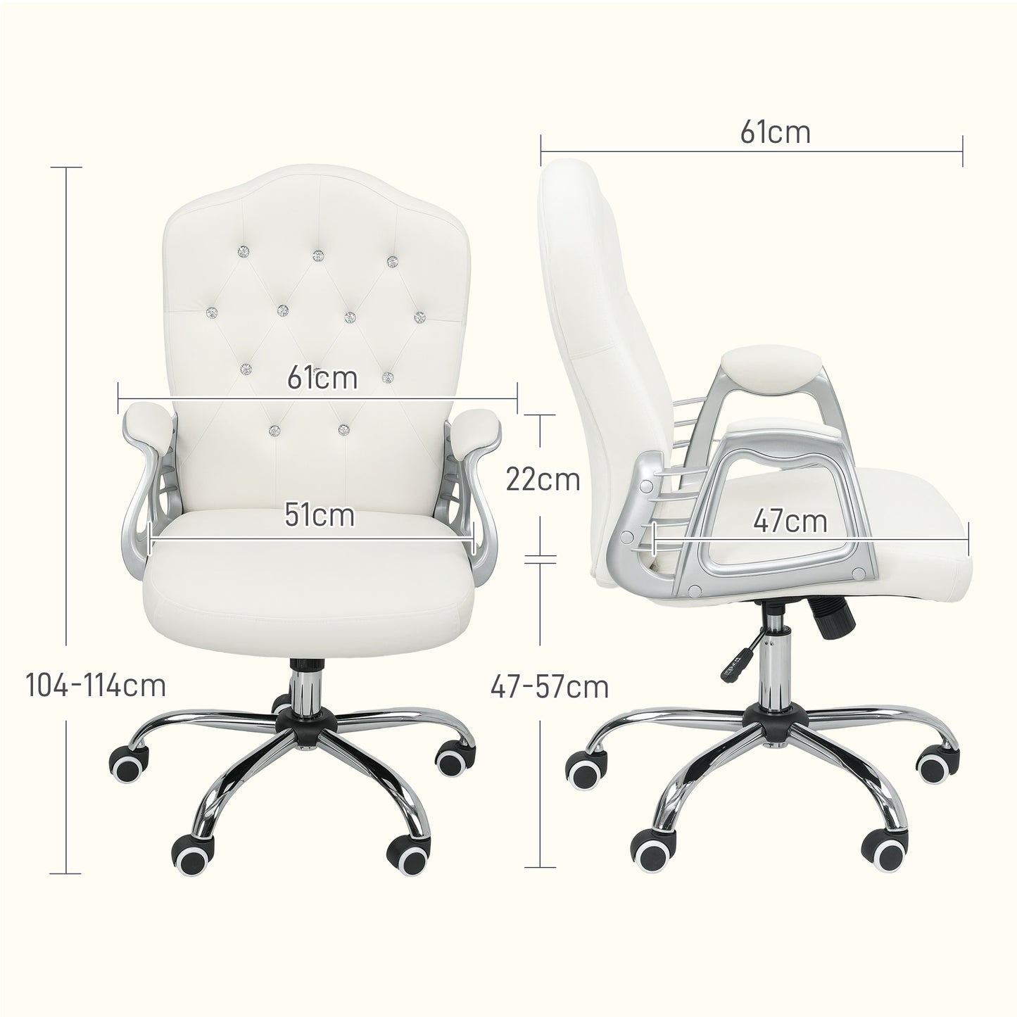 Home Office Chair with Adjustable Height Tilt Function Cream White