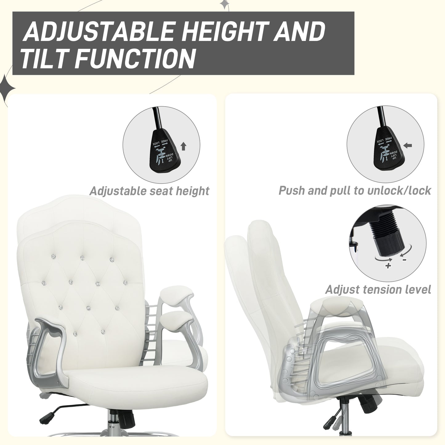Home Office Chair with Adjustable Height Tilt Function Cream White