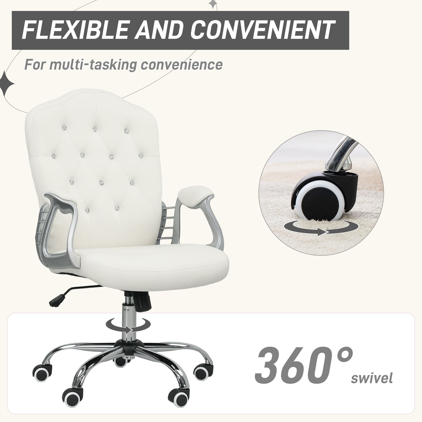 Home Office Chair with Adjustable Height Tilt Function Cream White