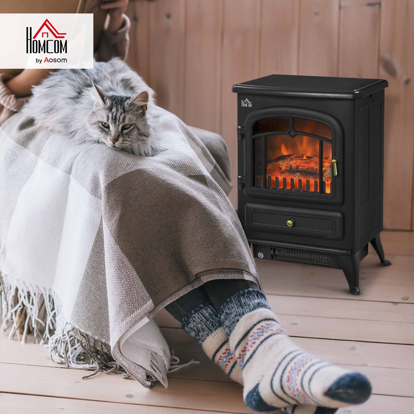 Fireplace Stove Heater Log Burning Flame Electric 1000/2000W Living Room