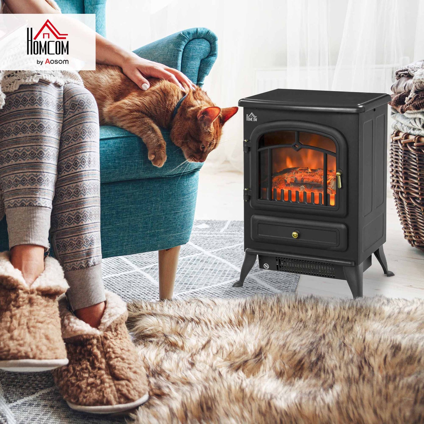 Fireplace Stove Heater Log Burning Flame Electric 1000/2000W Living Room