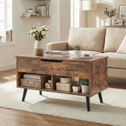 Lift Top Coffee Table Hidden Storage 75 cm Rustic Brown