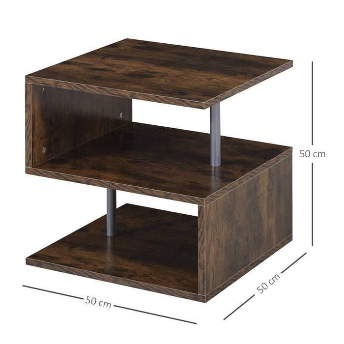 Coffee End Table S shape 2 Tier Storage Shelves Organizer Versatile Home office furniture (Natural)