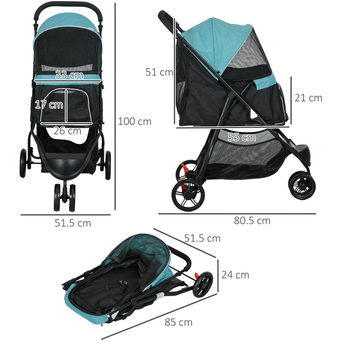 Foldable Pet Stroller with Rain Cover for XS and S-Sized Dogs Green