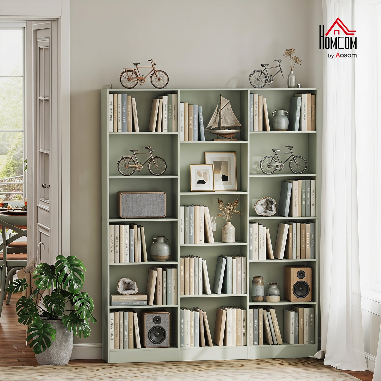 Bookcase Freestanding Open Storage Shelf with 17 Compartments