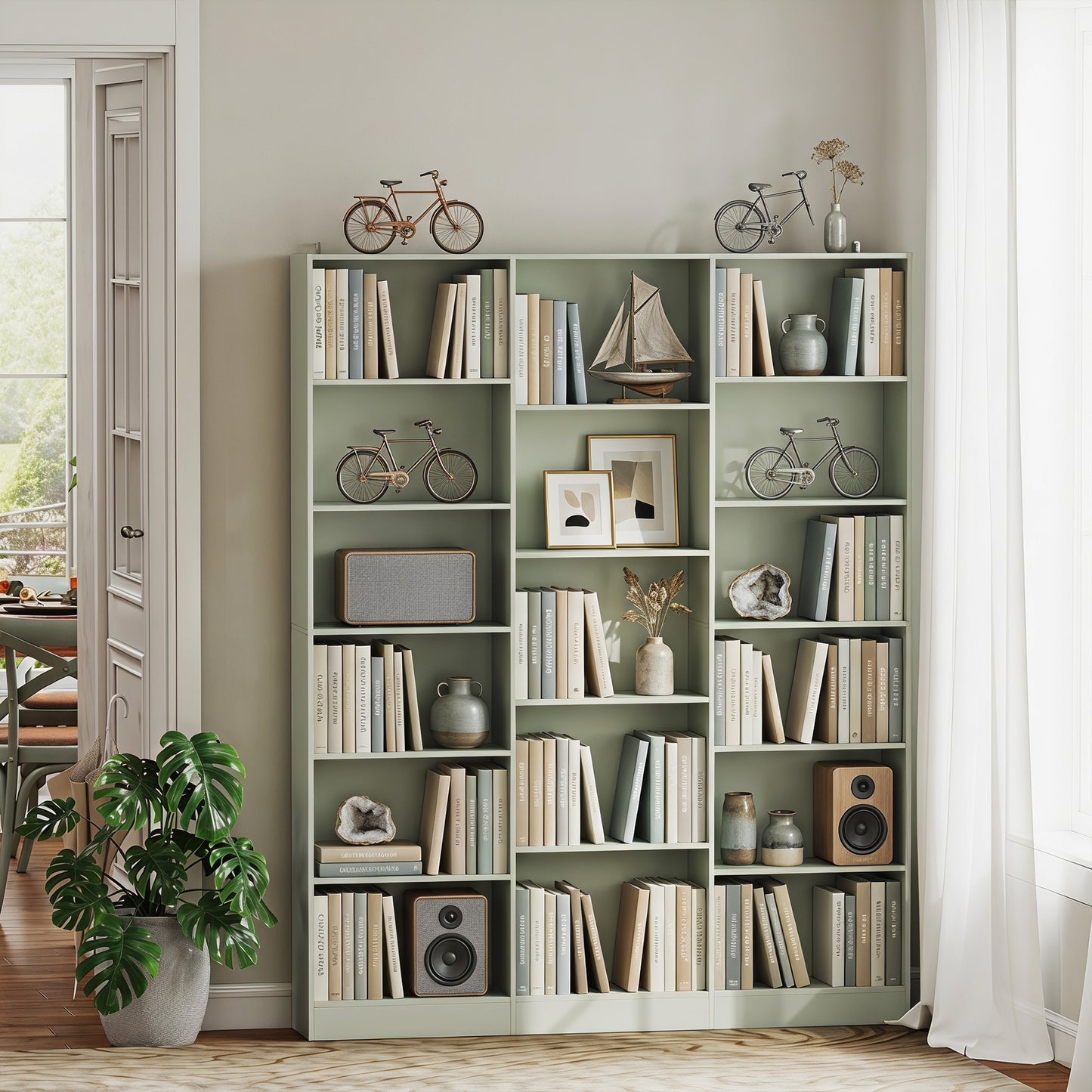 Bookcase Freestanding Open Storage Shelf with 17 Compartments