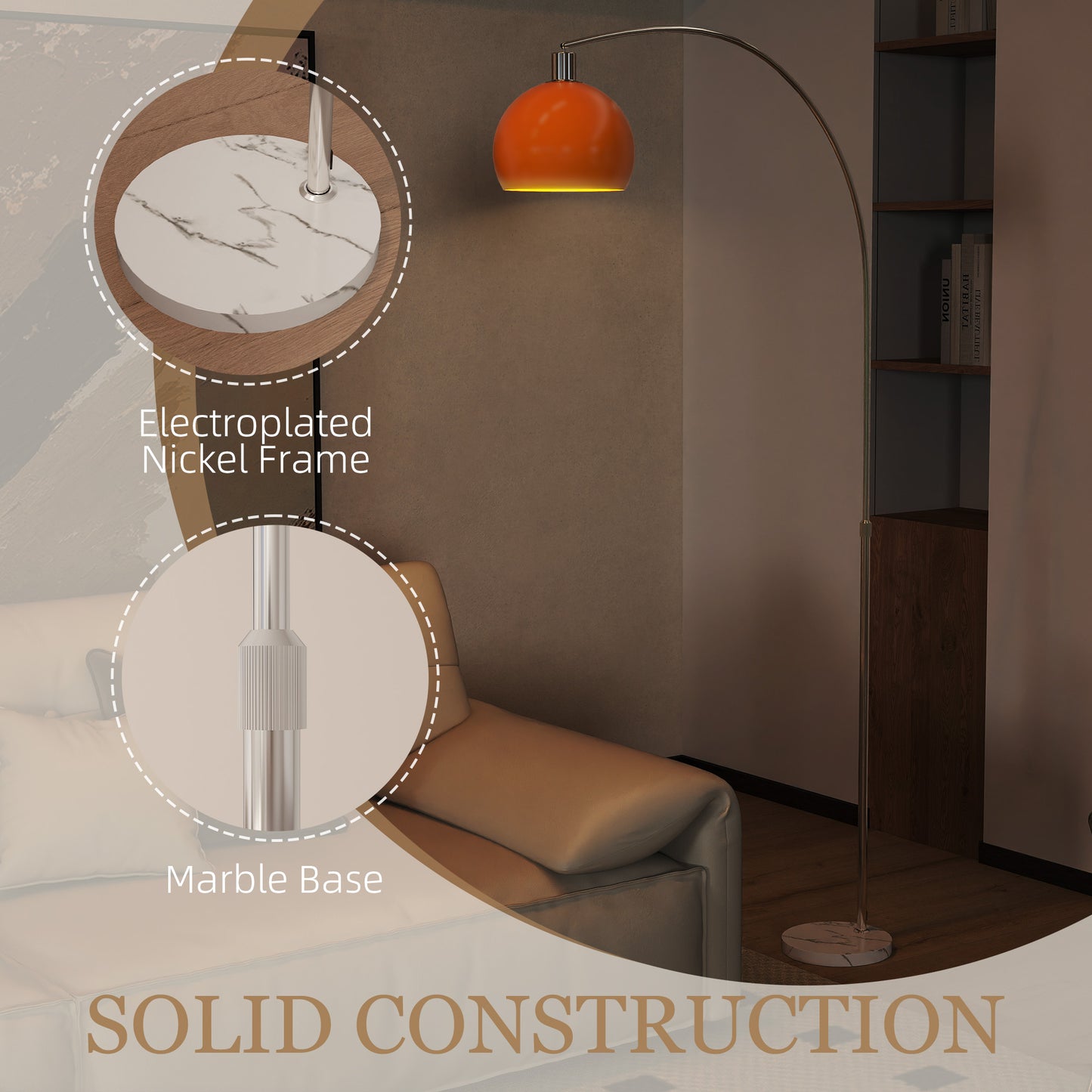 Modern Standing Lamp with Shade & Foot Switch, Orange