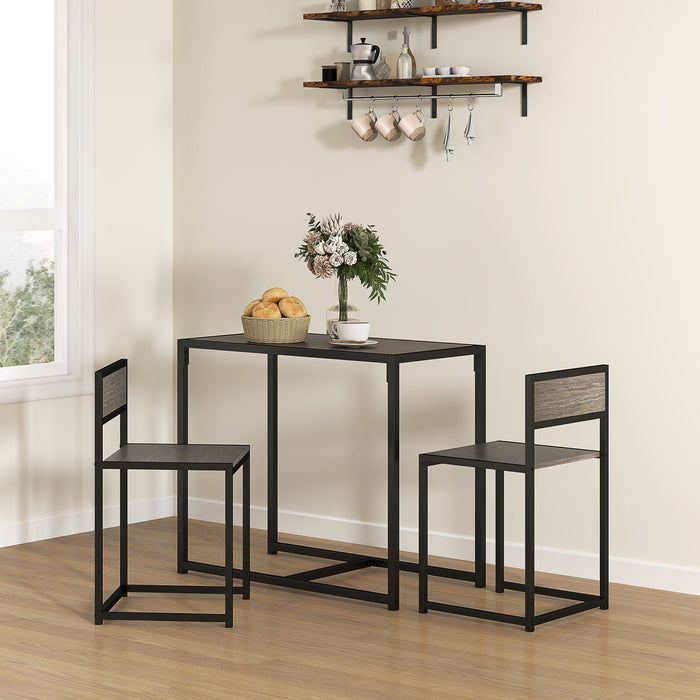 3 Piece Dining Table Set with Metal Frame Grey Wood-Effect