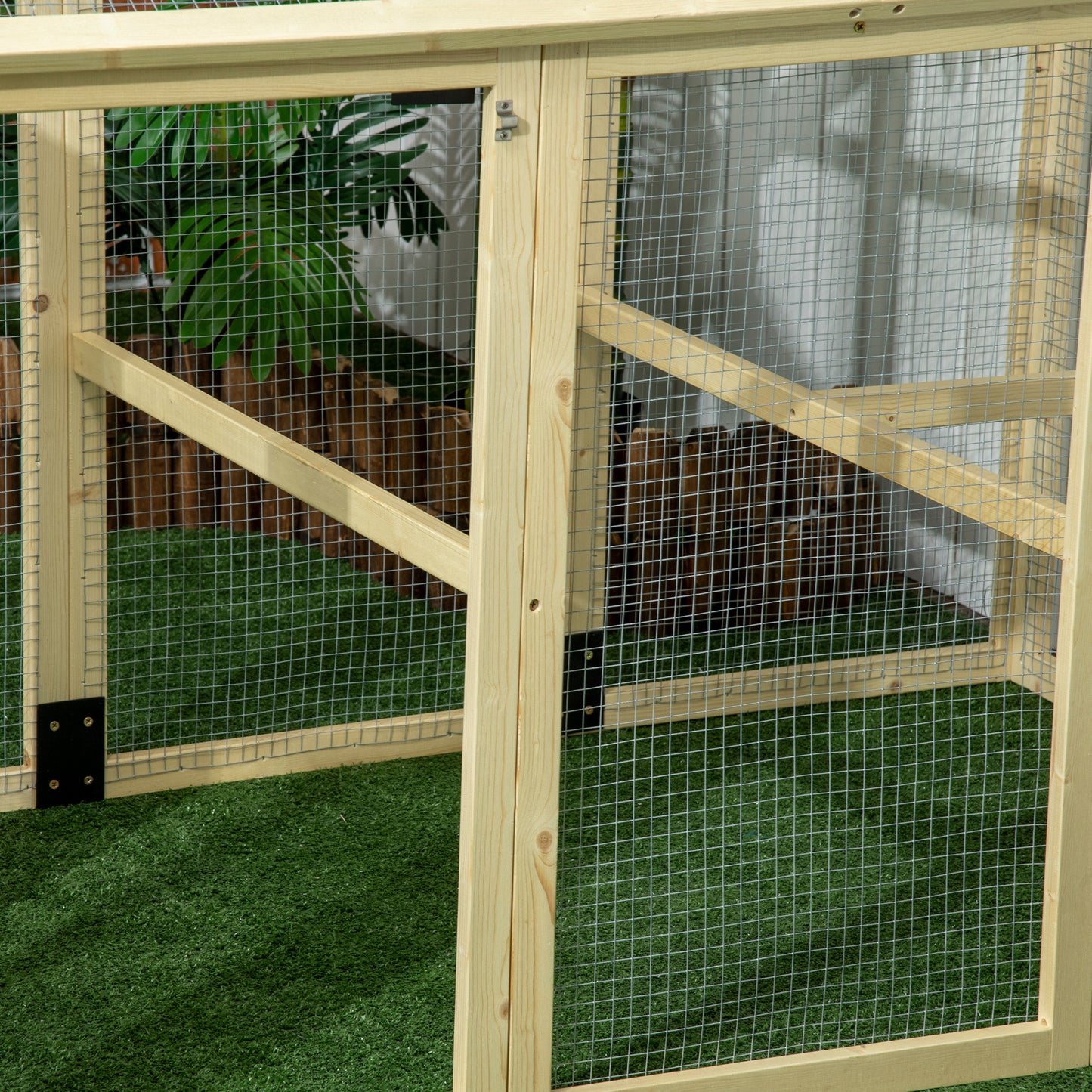 Chicken Run, Wooden Chicken Coop w/ Combinable Design-Natural Wood Finish