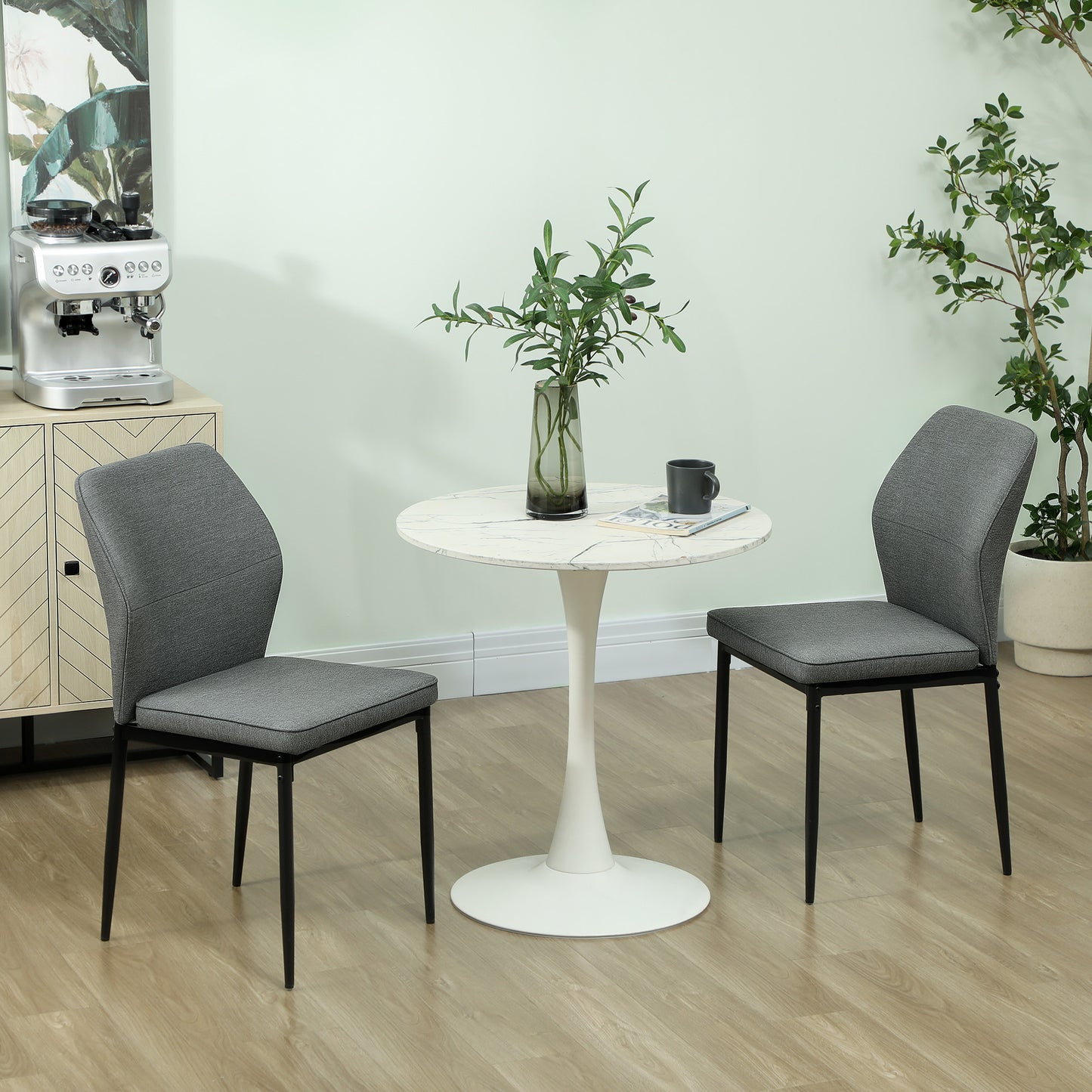 Set of 2 Dining Chairs with Curved Back Padded Seat for Kitchen Grey