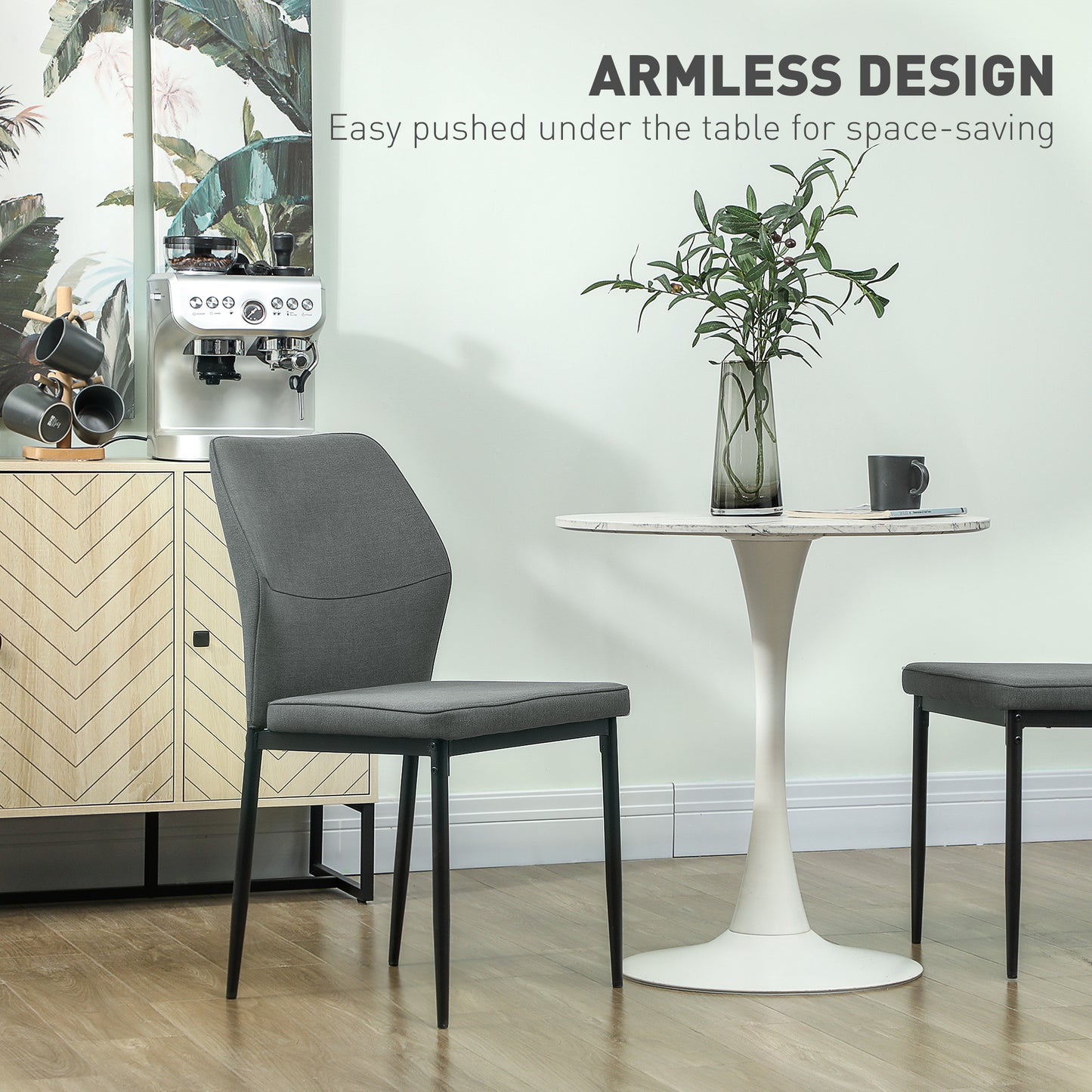 Set of 2 Dining Chairs with Curved Back Padded Seat for Kitchen Grey