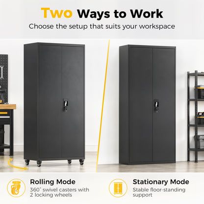 Metal Storage Cabinet with Removable Wheels and Adjustable Shelves