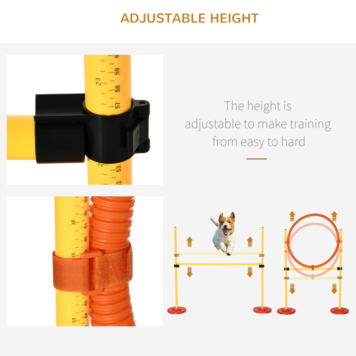 4PCs Portable Pet Agility Training Obstacle Set for Dogs w/ Adjustable Weave Pole, Jumping Ring, Adjustable High Jump, Tunnel