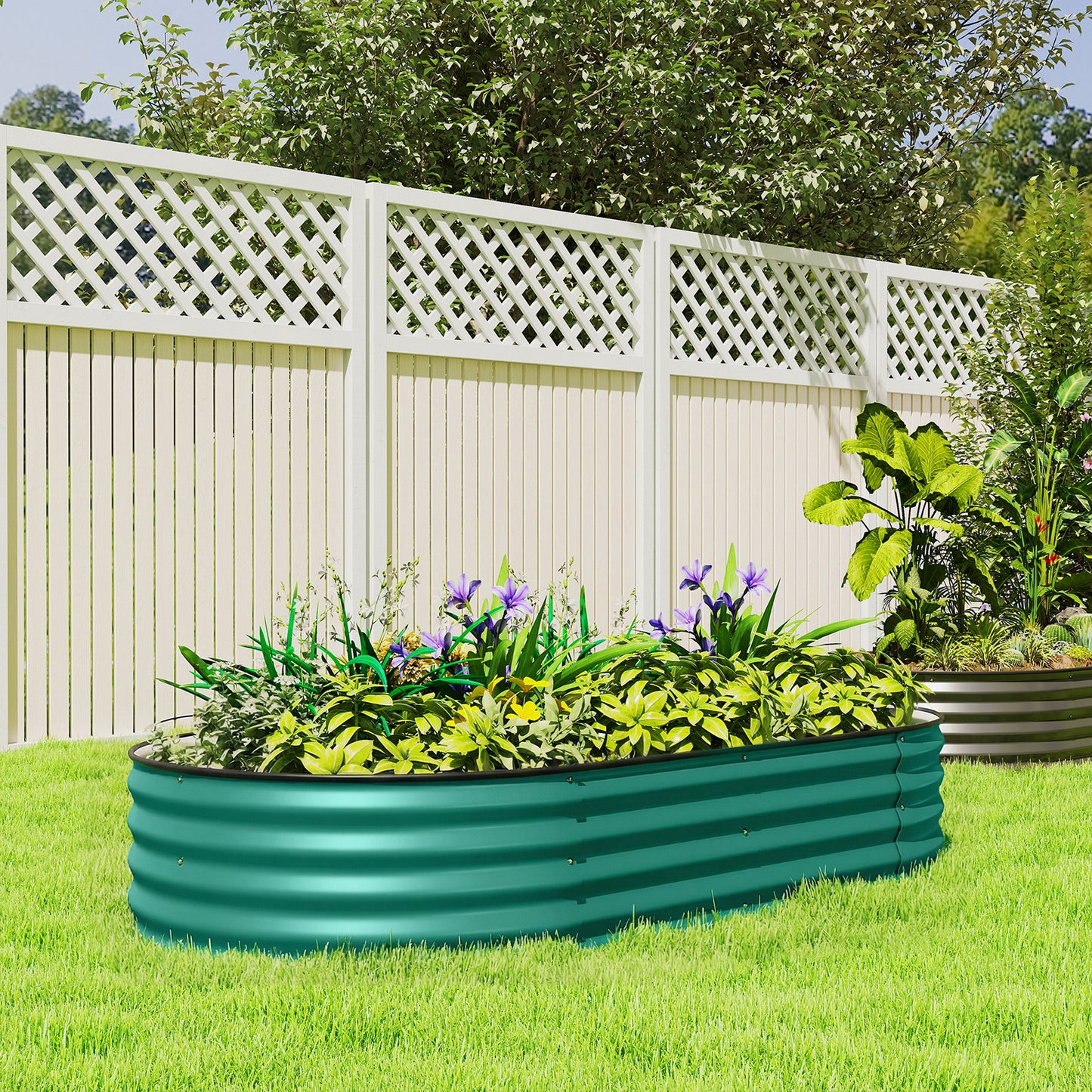 Galvanised Raised Garden Bed Planter Box, Light Green