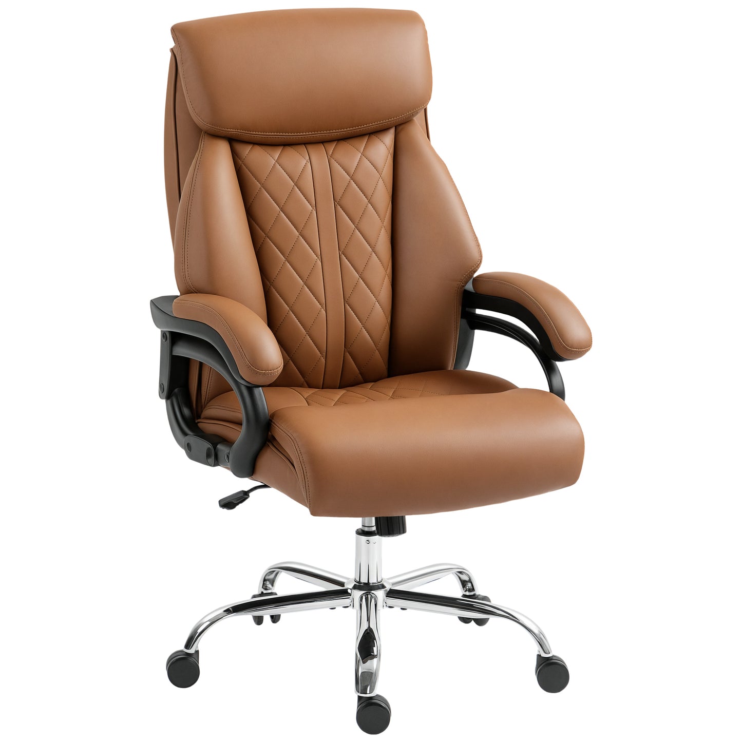 PU Leather Office Chair with Spring Padding, Swivel Wheels, Brown