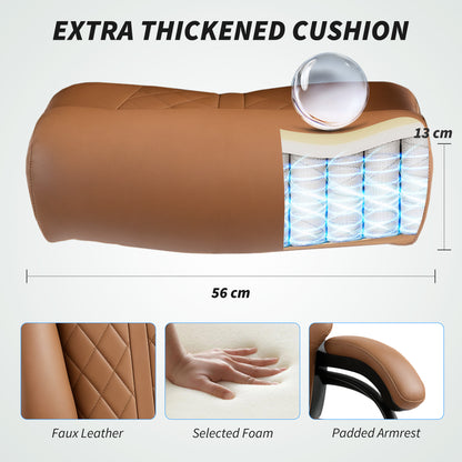 PU Leather Office Chair with Spring Padding, Swivel Wheels, Brown