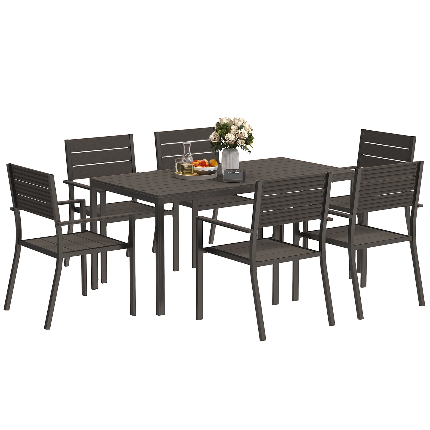 7 Piece Garden Furniture Set with Table and 6 Stackable Chairs