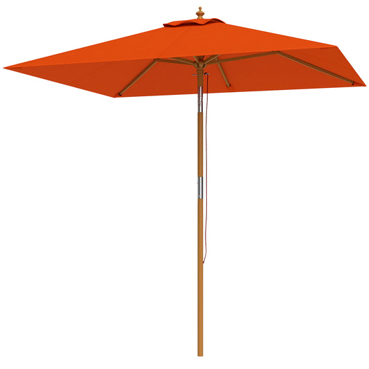 Wooden Patio Umbrella Market Parasol Outdoor Sunshade Orange