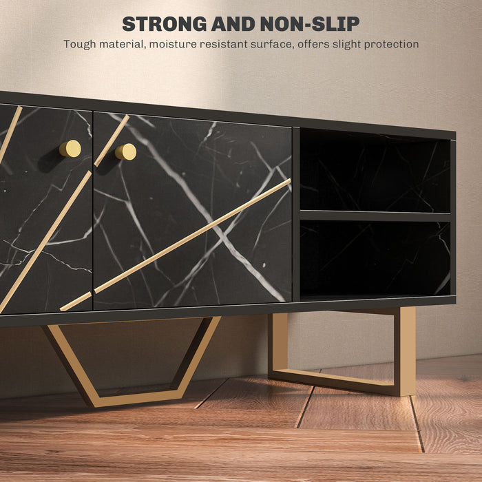 TV Unit for Living Room, TV Stand, Black Marble