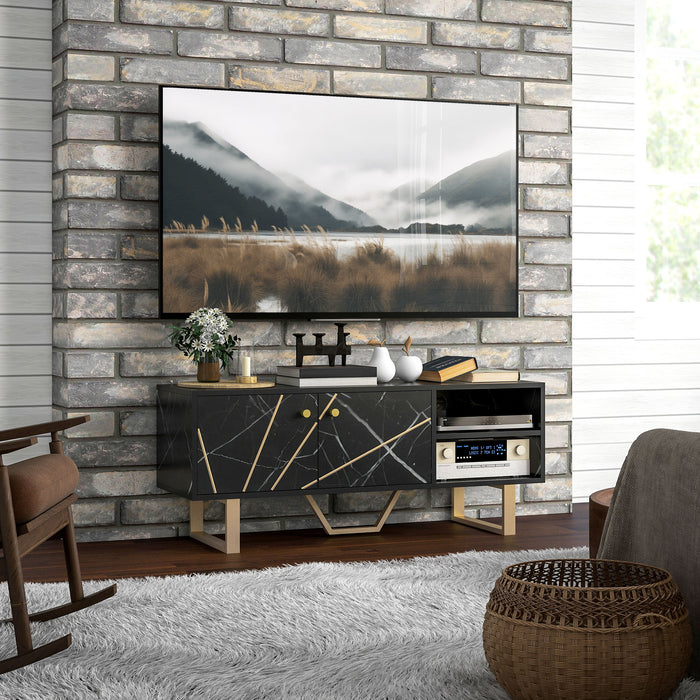 TV Unit for Living Room, TV Stand, Black Marble