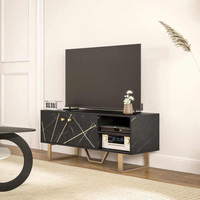 TV Unit for Living Room, TV Stand, Black Marble