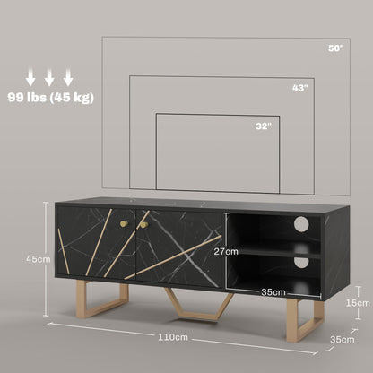 TV Unit for Living Room, TV Stand, Black Marble
