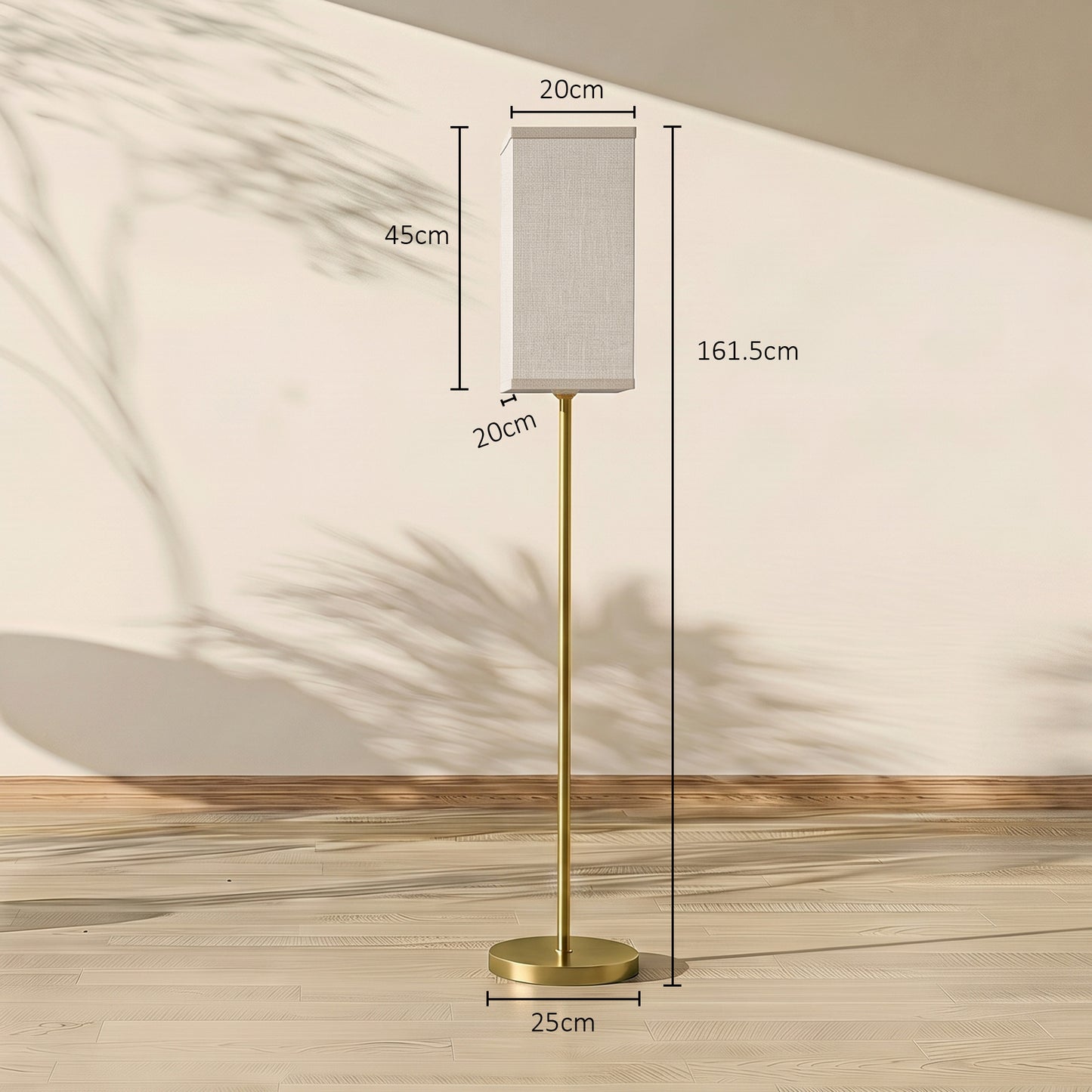 Floor Lamp, Modern Standing Lamp with Linen Shade, Gold Tone