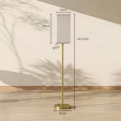Floor Lamp, Modern Standing Lamp with Linen Shade, Gold Tone