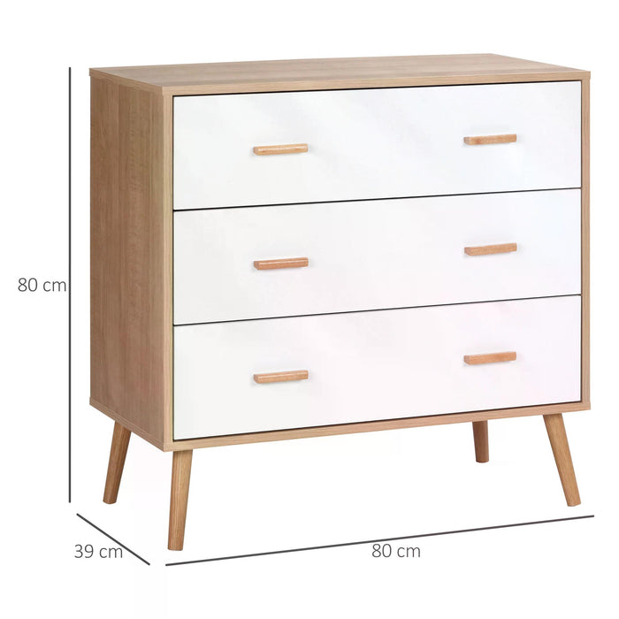 Chest of Drawers with 3 Drawers, Bedroom Cabinet, Storage Organizer for Living Room, White and Natural