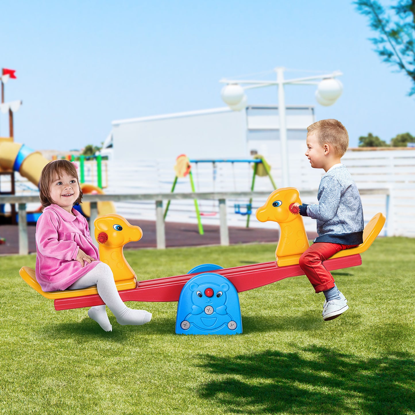 Kids Seesaw Safe Teeter Totter 2 Seats with Easy-Grip Handles Multicolor