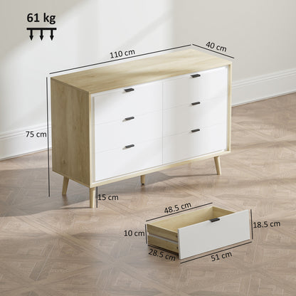 Storage Cabinet with 6 Drawers and 5 Legs, High Gloss White