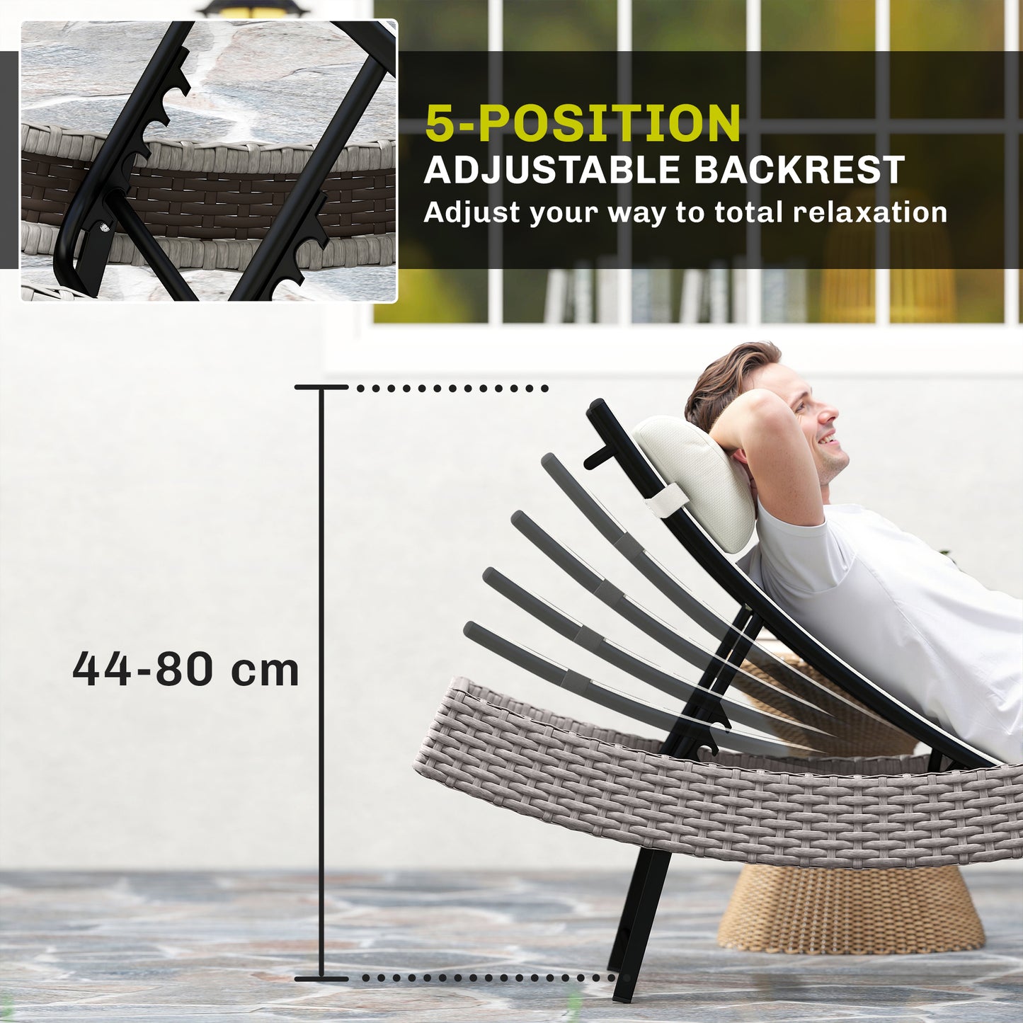 Rattan Sun Lounger with 5 Position Back, Texteline Seat, Cream