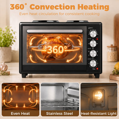 36L Mini Oven with Dual Hot Plates, Electric Countertop Cooker