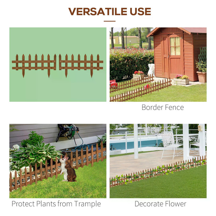 60L x 1D x 34H cm Pack of 12 Wooden Border Fences, Garden Fixed Picket Fence for Lawn Edging, Flowerbed, Brown