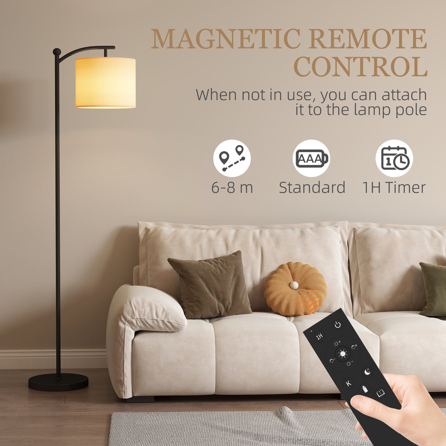 LED Floor Lamp with Dimmable Colours Temperature & Brightness, Black
