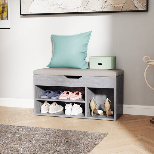 Sit-On Shoe Storage Unit w/ Hidden Compartment Handles Grey