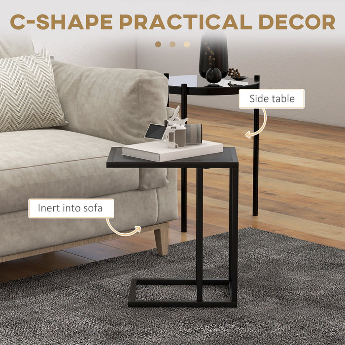 C Shape Side Table w/ Wood-Effect Top, Black