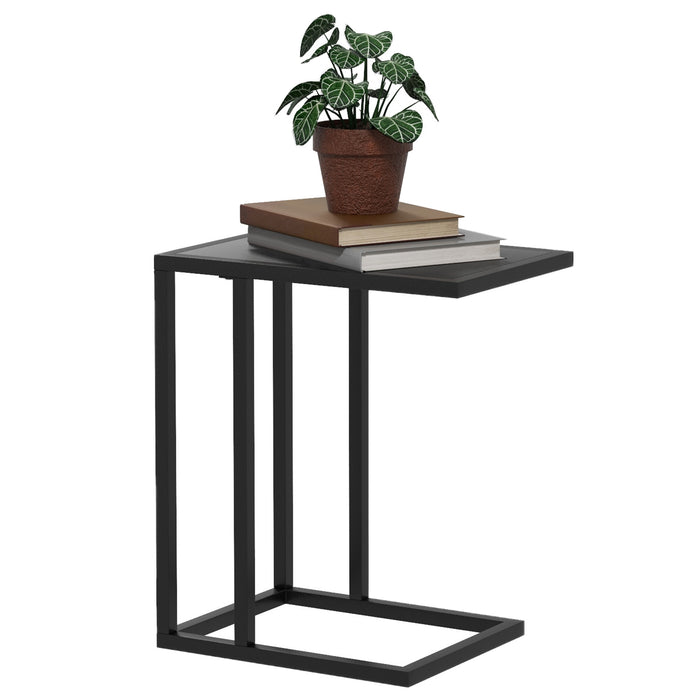 C Shape Side Table w/ Wood-Effect Top, Black