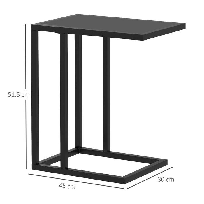 C Shape Side Table w/ Wood-Effect Top, Black