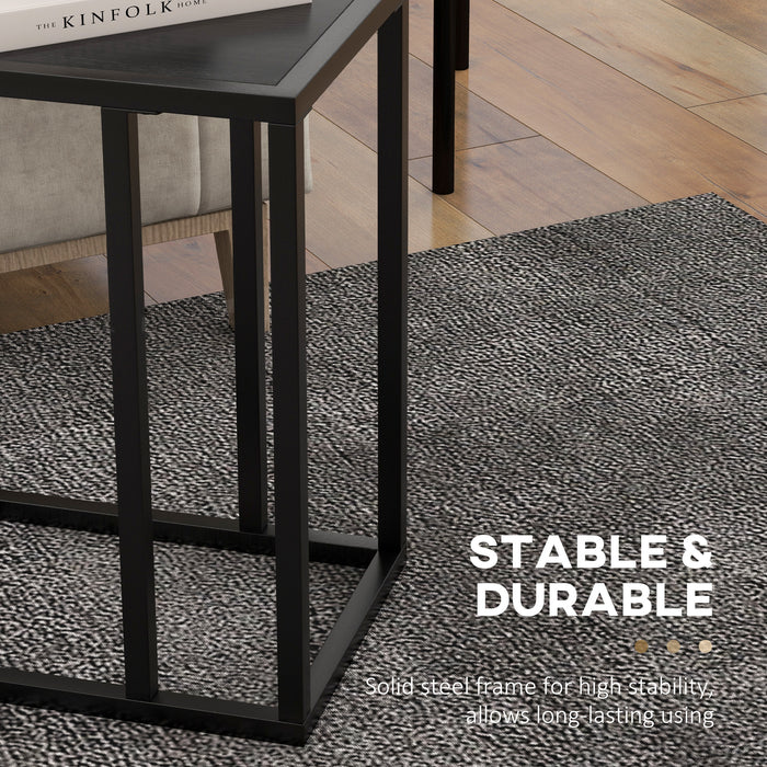 C Shape Side Table w/ Wood-Effect Top, Black