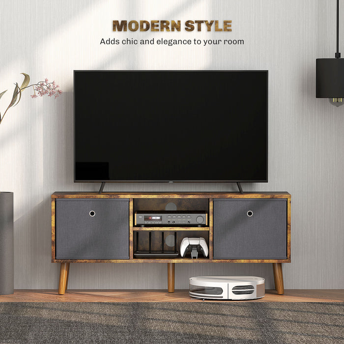 Modern TV Cabinet Stand w/ Shelves & Drawers, Bedroom Rustic Brown