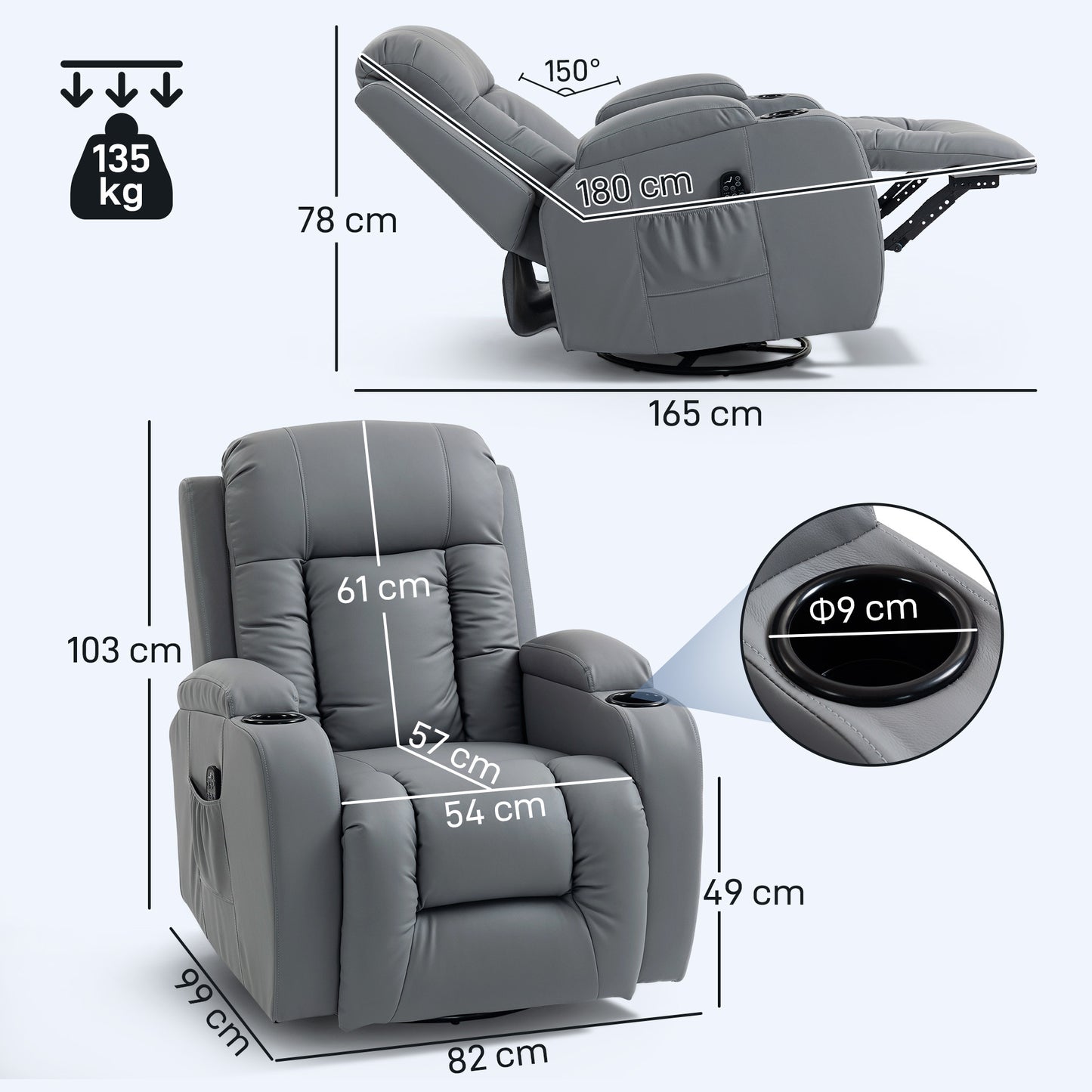 Massage Recliner Chair, Recliner Armchair with 8 Vibration & Heat