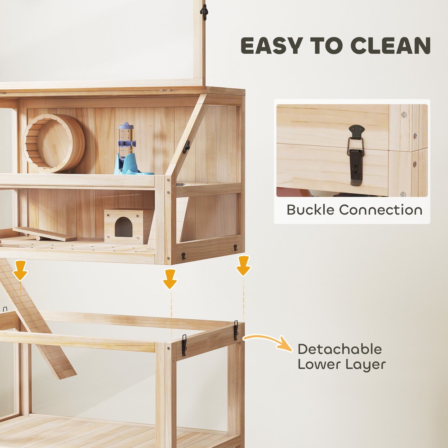 Wooden 3 Tier Hamster Cage with Storage Shelf for Dwarf, Gerbil