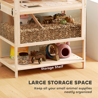 Wooden 3 Tier Hamster Cage with Storage Shelf for Dwarf, Gerbil