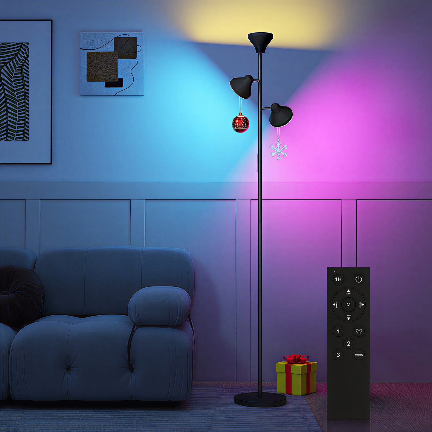 RGB Floor Lamp with 3 Rotatable Head, Modern Standing Lamp, Black
