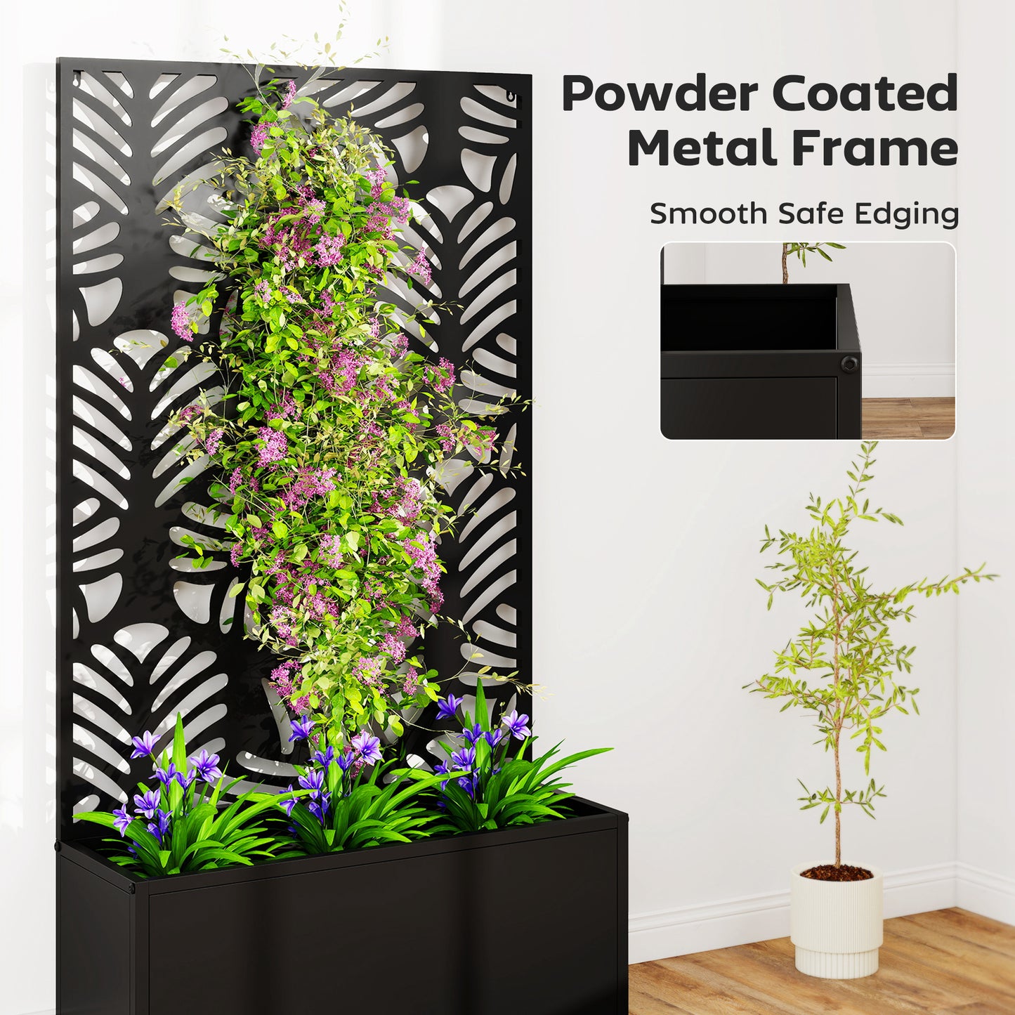 Metal Raised Garden Bed with Trellis, Outdoor Elevated Planter Box