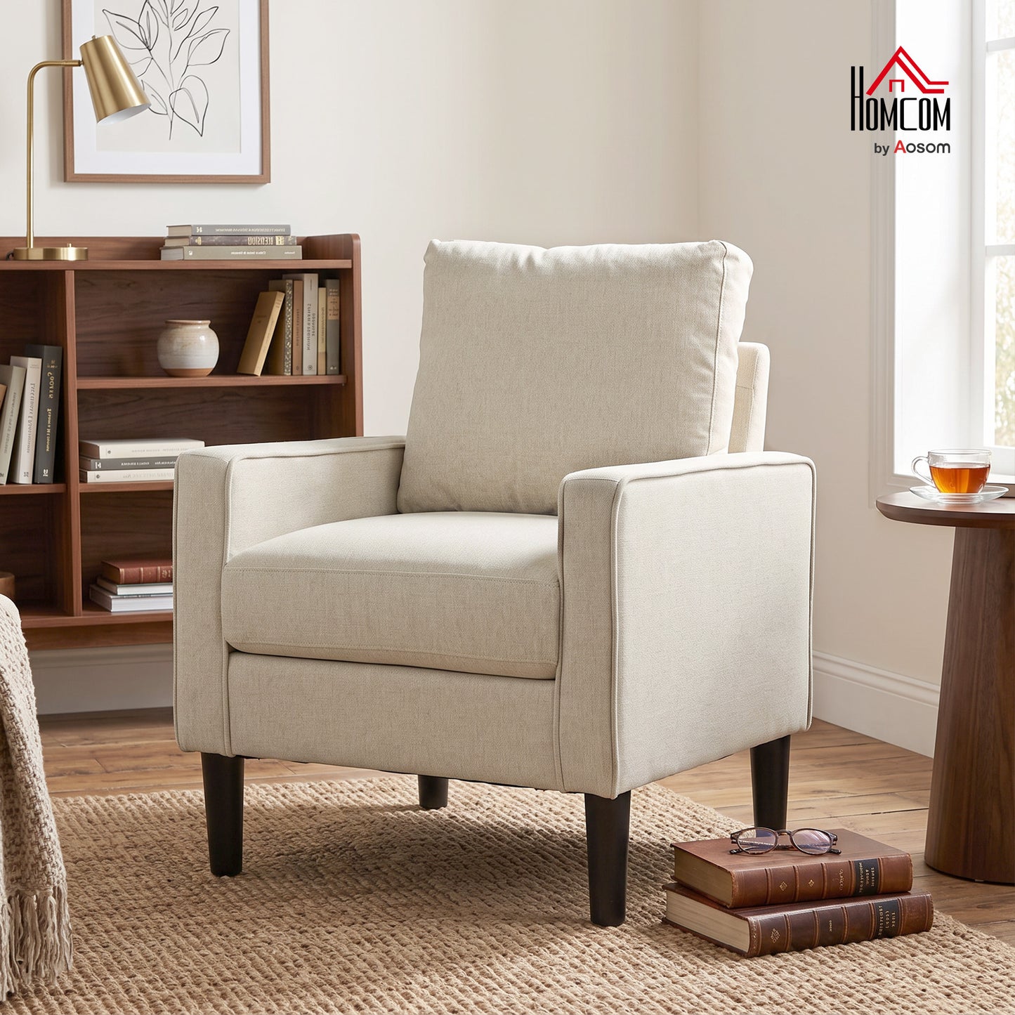 Removable Pillow Linen Accent Chair, Cream