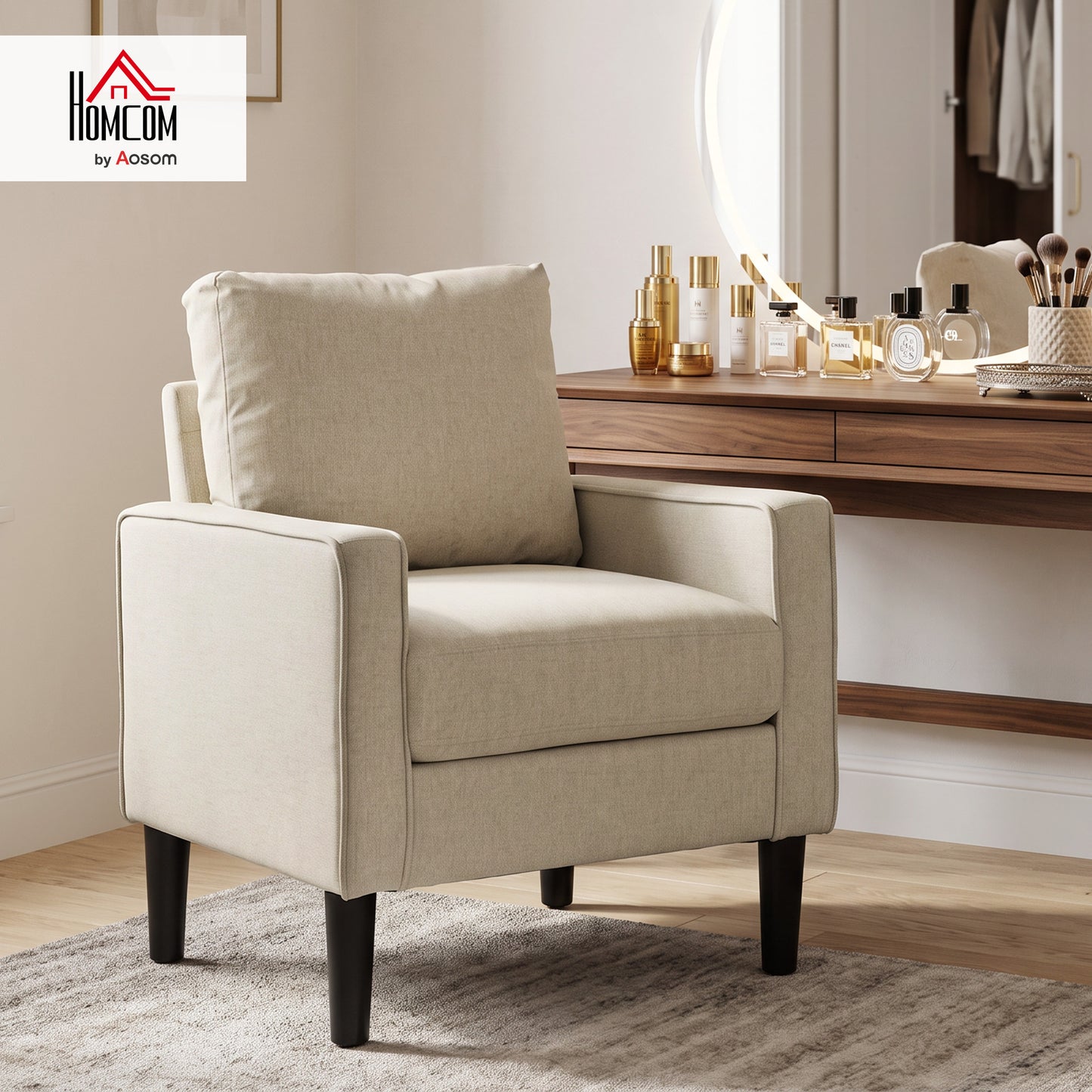 Removable Pillow Linen Accent Chair, Cream