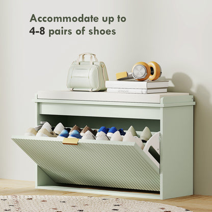 Shoe Storage Bench with Cushion and Flip-Drawer 80x26x47.5cm Green