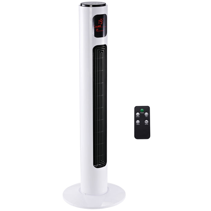 38'' Freestanding Tower Fan, 3 Speed 3 Mode, 12h Timer, 70 Degree Oscillation, LED Panel, 5M Remote Controller, White